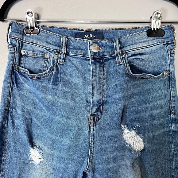 Aéropostale Cheeky Jegging Women’s Size 8 Blue Distressed Skinny Jeans Raw Hem - Picture 3 of 11